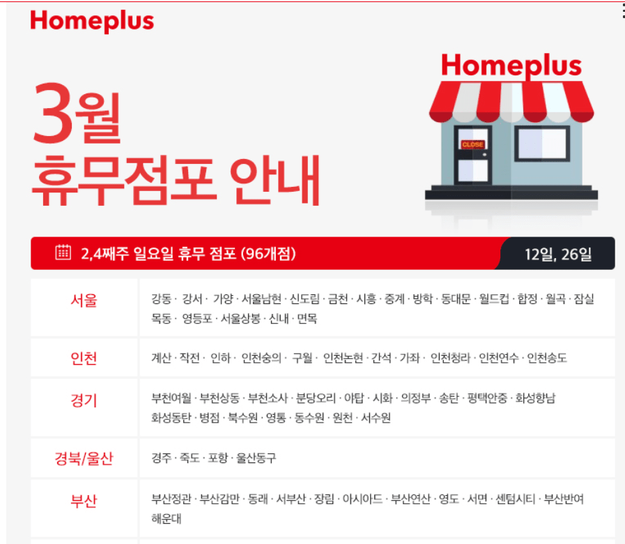 대형마트 휴점일 확인하는 방법 홈플러스